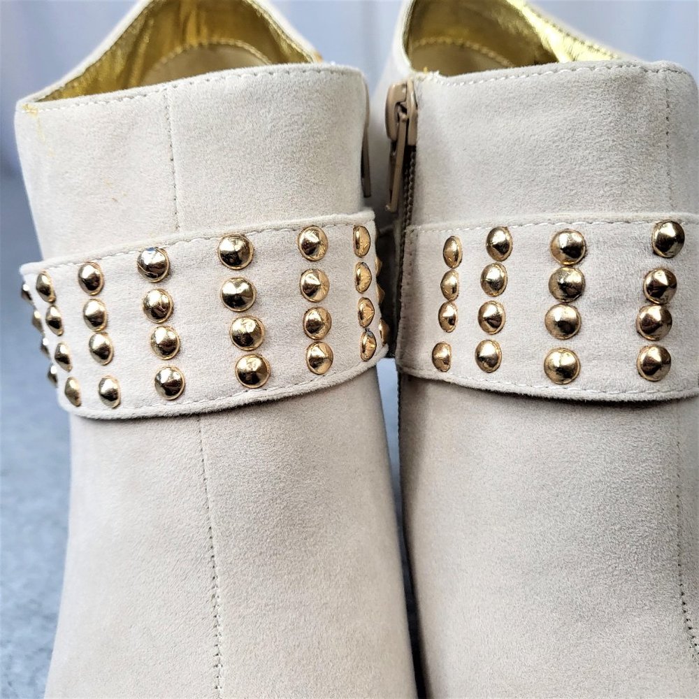 * Mona Mia Nude With Gold Studs Faux Leather Wedge Booty - Picture 9 of 15